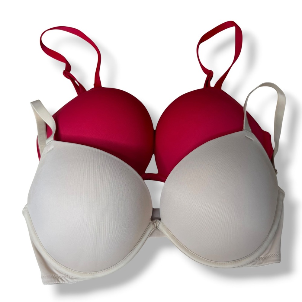 PINK Victoria's Secret Wear Everywhere Super Push Up Bras (2) 32DD Red Nude